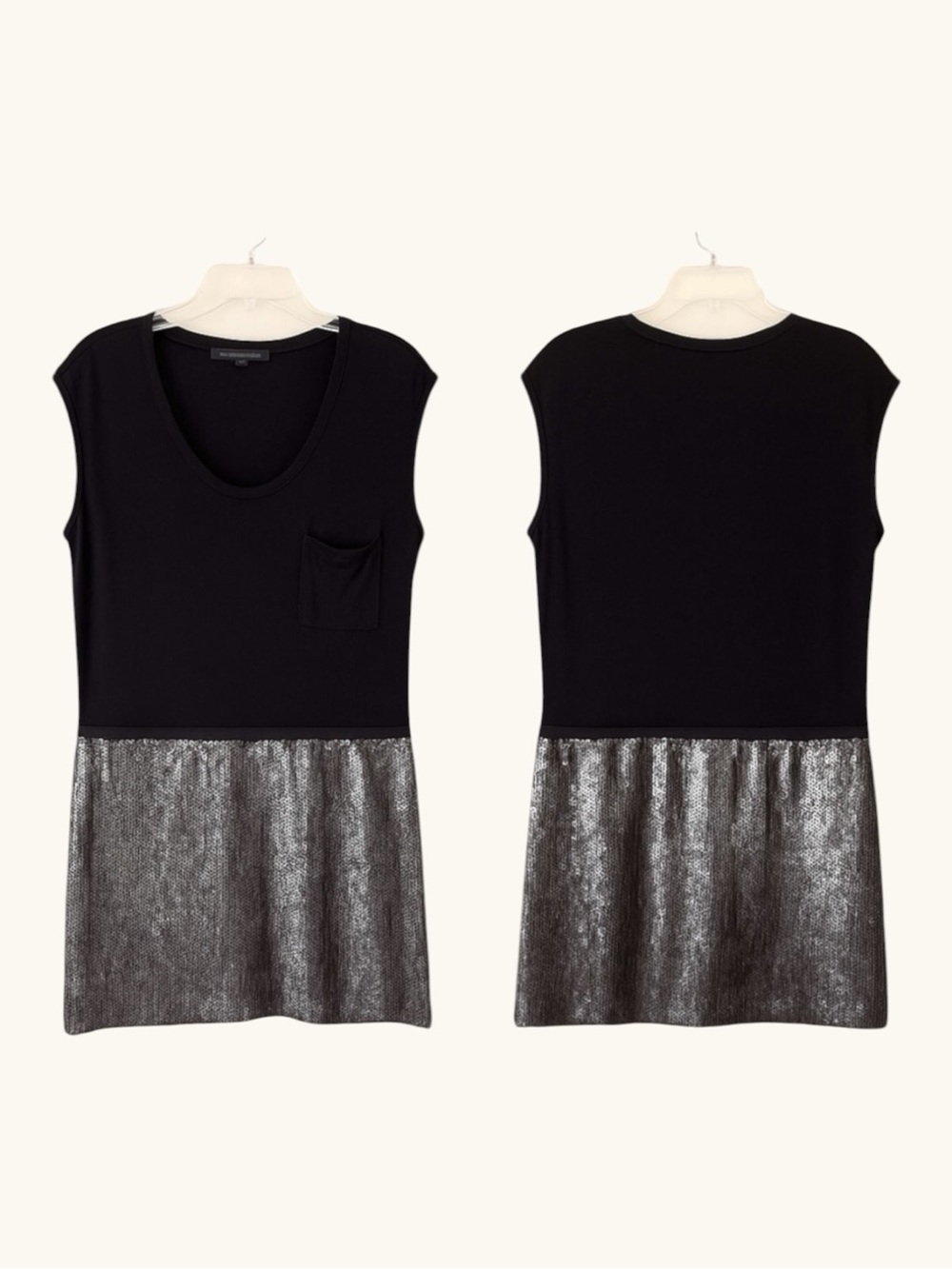 ✨ BCBGMAXAZRIA Glam T-Shirt Dress | Black w/ Silver Sequin Skirt | Size 4